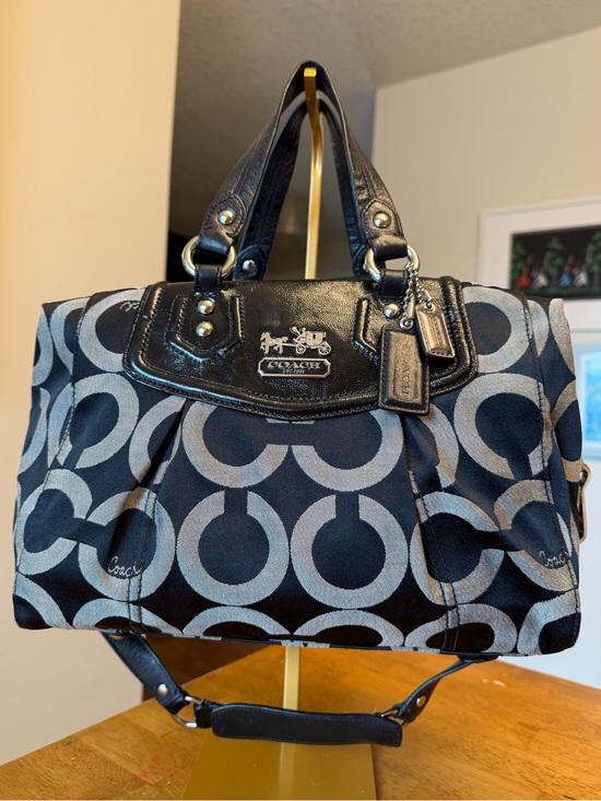 Coach Handbags - Coach Optic Signature Canvas Satchel Silver Hardware Leather Accents 14294